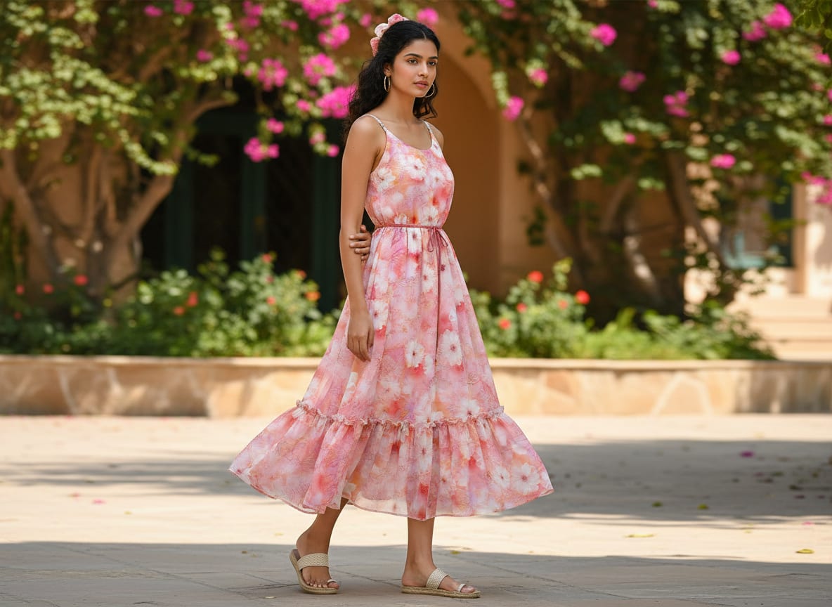 Pink Soft Watercolor Floral Pure Chiffon Digital Printed Fabric