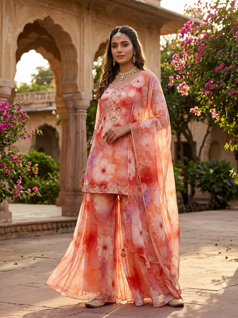 Pink Soft Watercolor Floral Pure Chiffon Digital Printed Fabric
