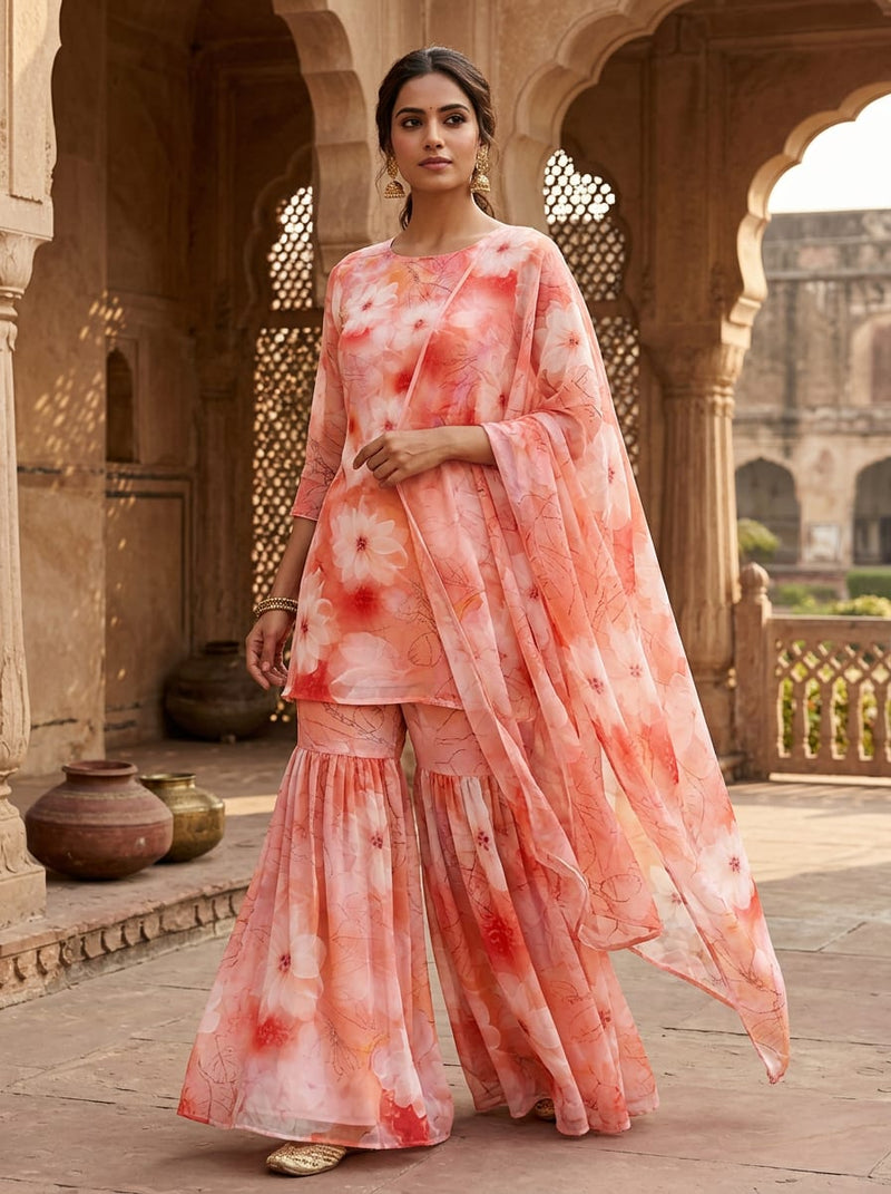 Pink Soft Watercolor Floral Pure Chiffon Digital Printed Fabric