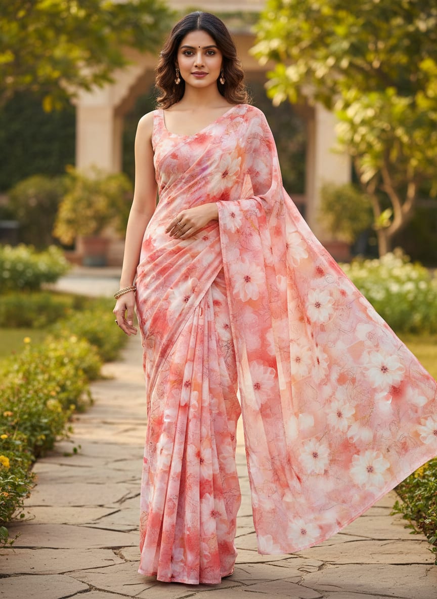 Beautiful Red Floral Digital Printed Fabric