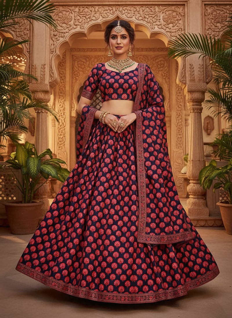 Multicolor Ethnic Red Floral Buti Kora Silk Digital Printed Fabric