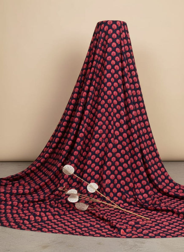 Red Ethnic Carnation Buti Pure Chinon Digital Printed Fabric - Fabric Editorial Studio Flatlay Lookbook - PC-0-TA01245-106