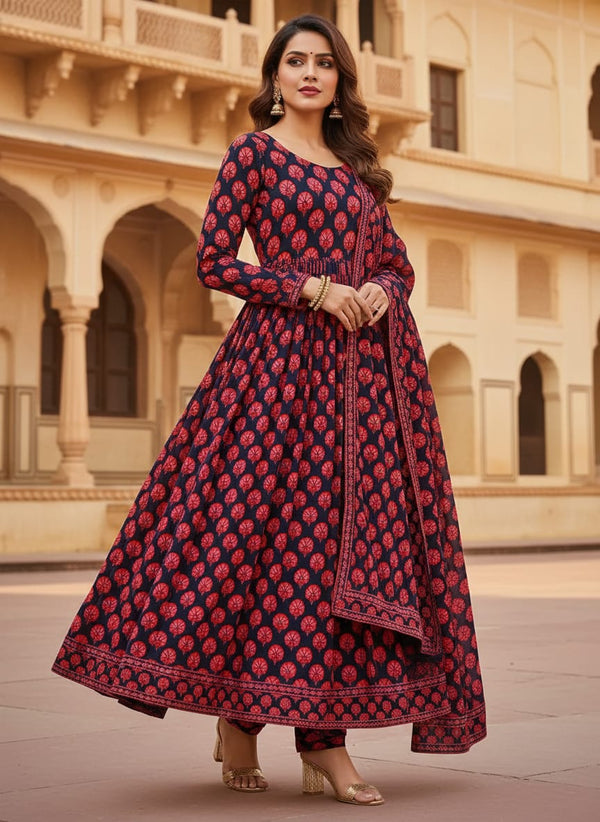 Red Ethnic Carnation Buti Pure Chinon Digital Printed Fabric - Anarkali Kurta Set Lookbook - PC-0-TA01245-106 - alternate view