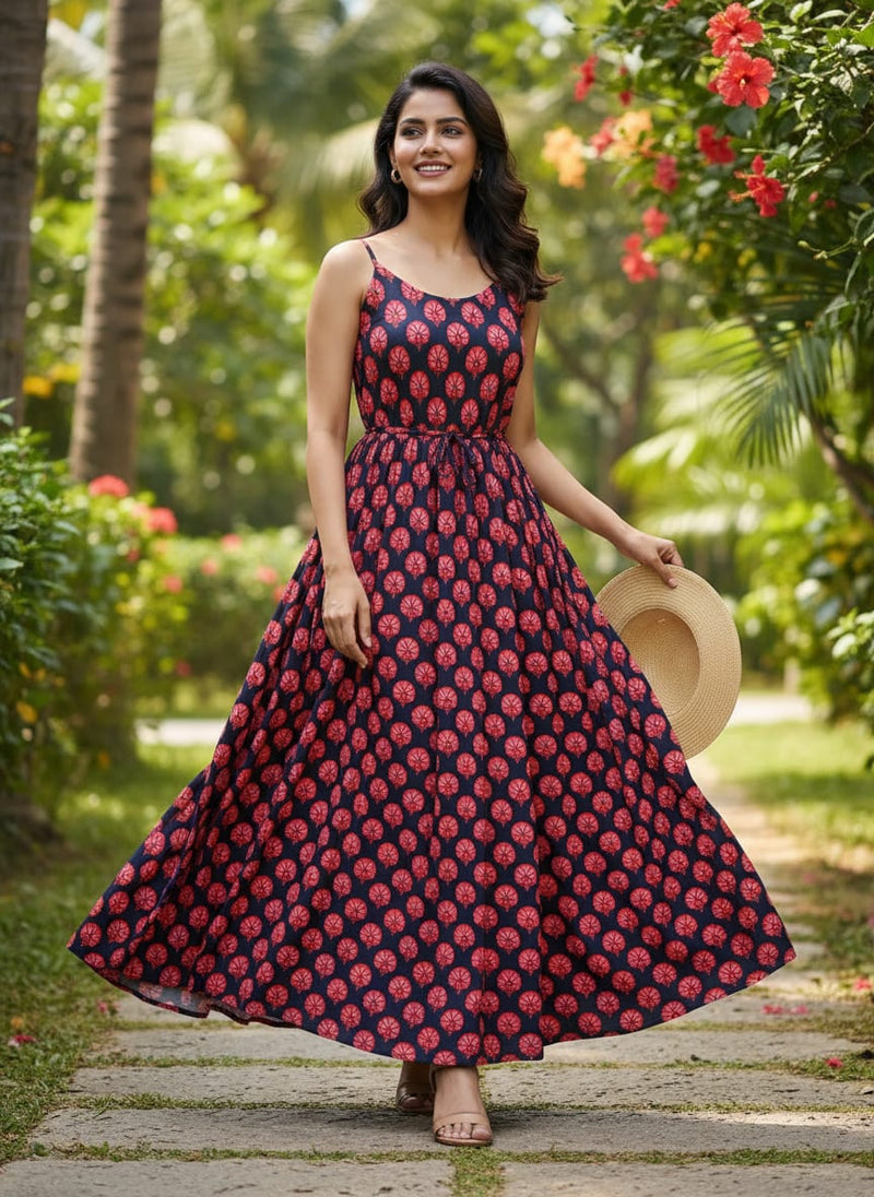 Red Ethnic Carnation Floral Buti Weightless Digital Printed Fabric