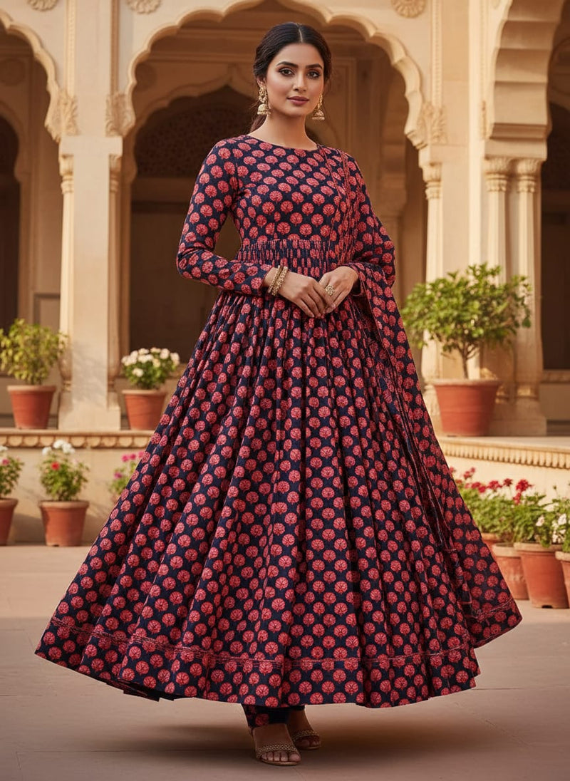 Red Ethnic Carnation Floral Buti Weightless Digital Printed Fabric