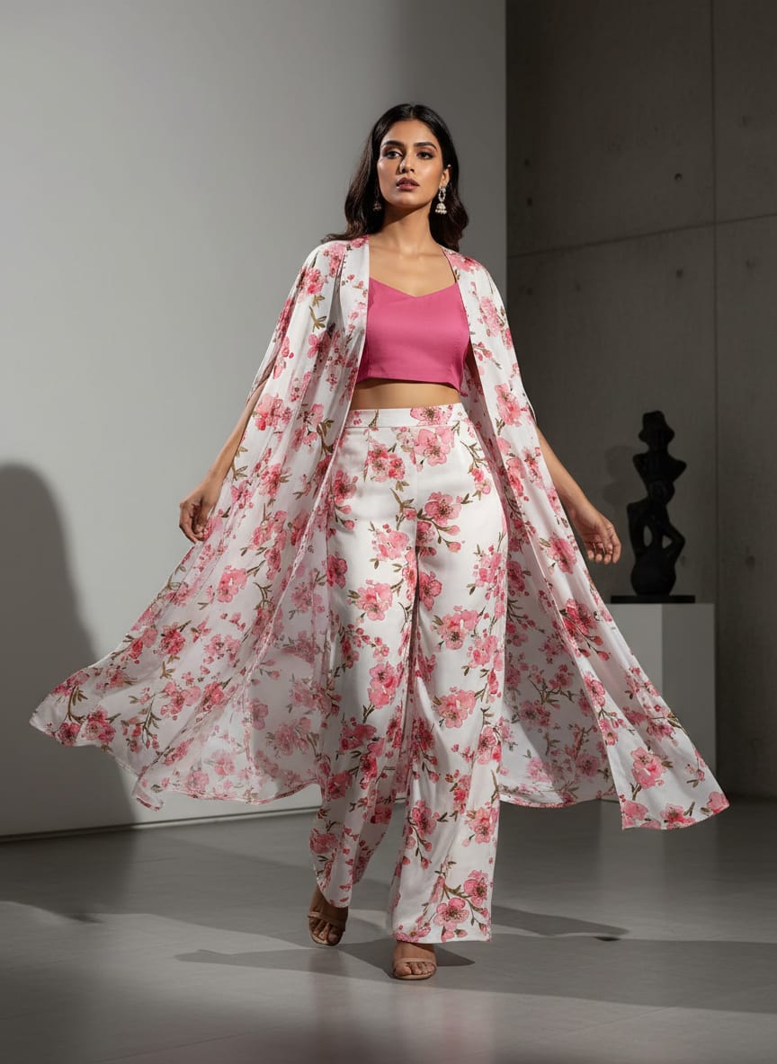 Pink Watercolour Sakura Blossom Jam Satin Digital Printed Fabric