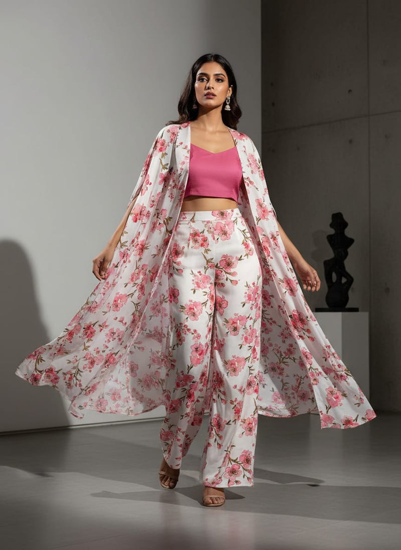 Pink Watercolour Sakura Blossom Jam Satin Digital Printed Fabric
