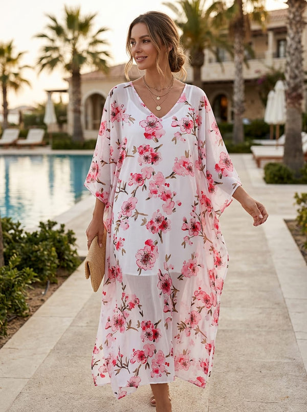 Pink Cherry Blossom Floral Muslin Digital Printed Fabric - Kaftan Lookbook - MU-0-TA06840P1-110 - alternate view