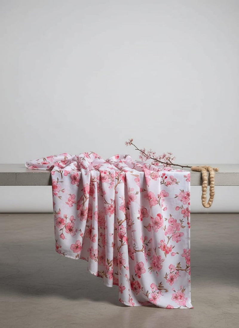 Beautiful Red Flowers over White Base Digital Printed Fabric
