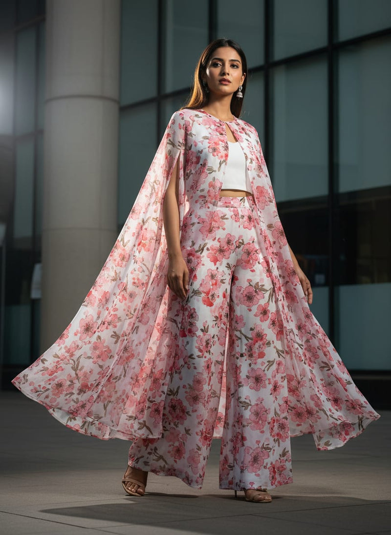 Pink Sakura Blossom Floral Weightless Digital Printed Fabric