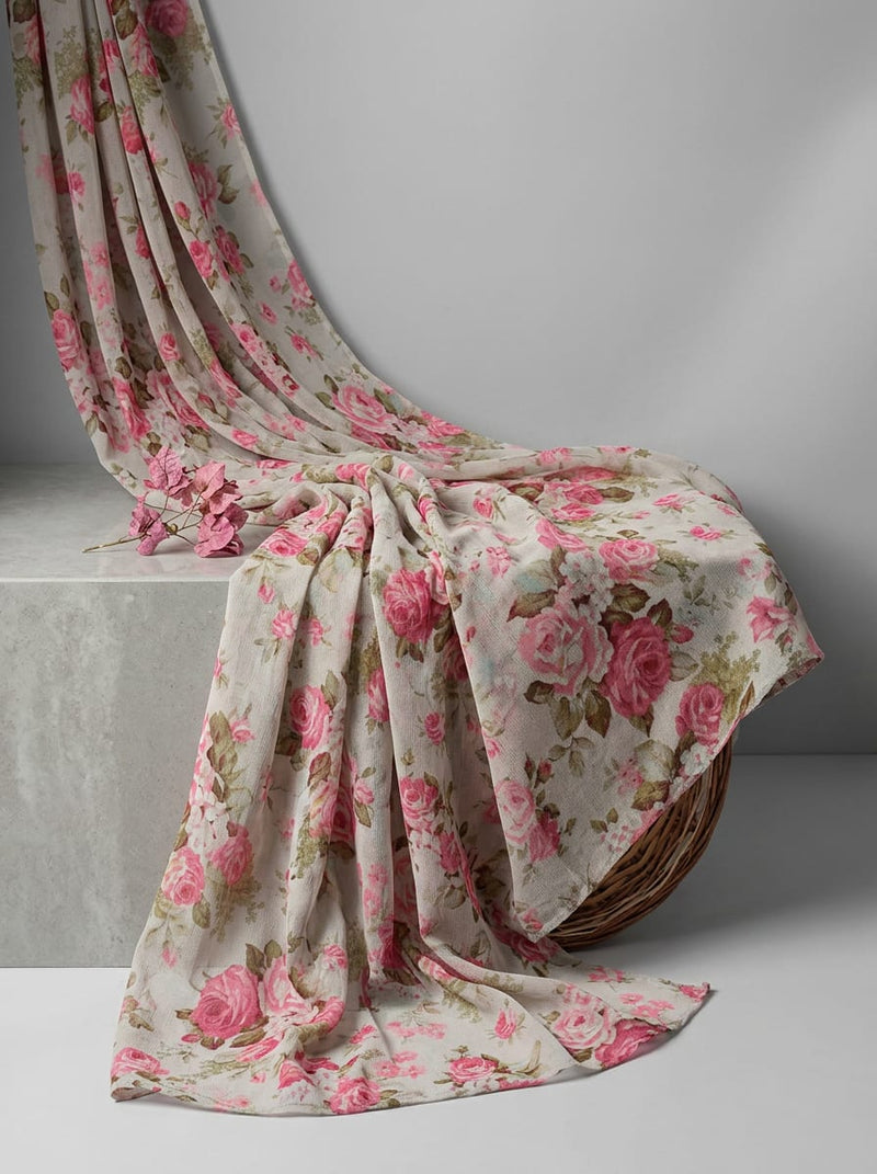 Pink Vintage Rose Floral Pure Georgette Digital Printed Fabric