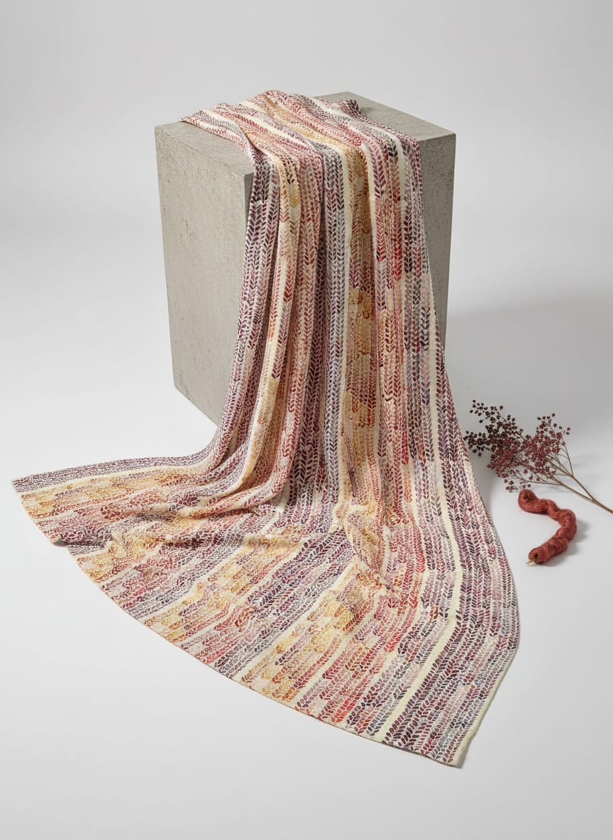 Multicolor Watercolor Leaf Stripe Silk Crepe Digital Printed Fabric