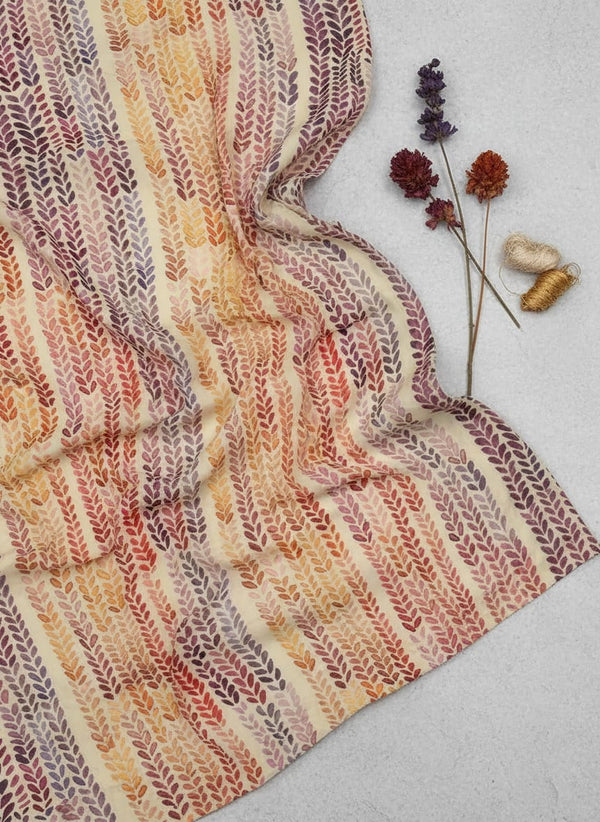 Multicolor Watercolor Botanical Leaf Stripes Pure Chinon Digital Printed Fabric - Fabric Editorial Studio Flatlay Lookbook - PC-0-TA01155-106