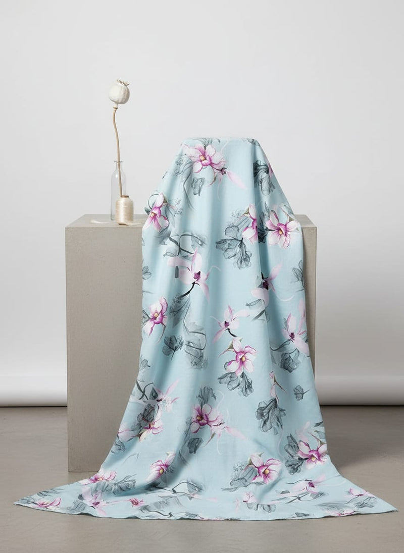 Blue Floral Digital Printed Fabric