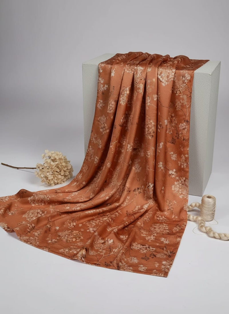 Brown Brush Painted Flower Digital Printed Fabric