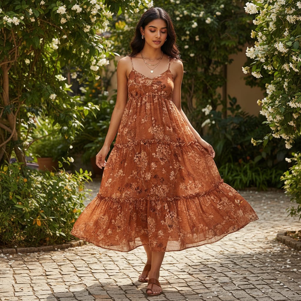 Brown Brush Painted Flower Digital Printed Fabric