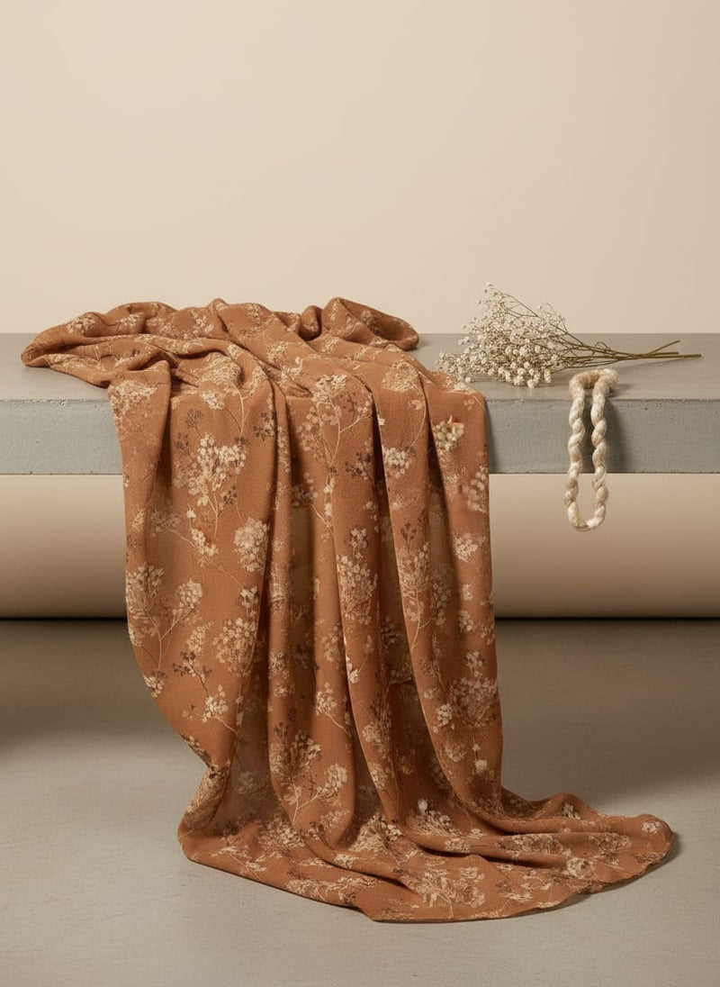 Brown Brush Painted Flower Digital Printed Fabric