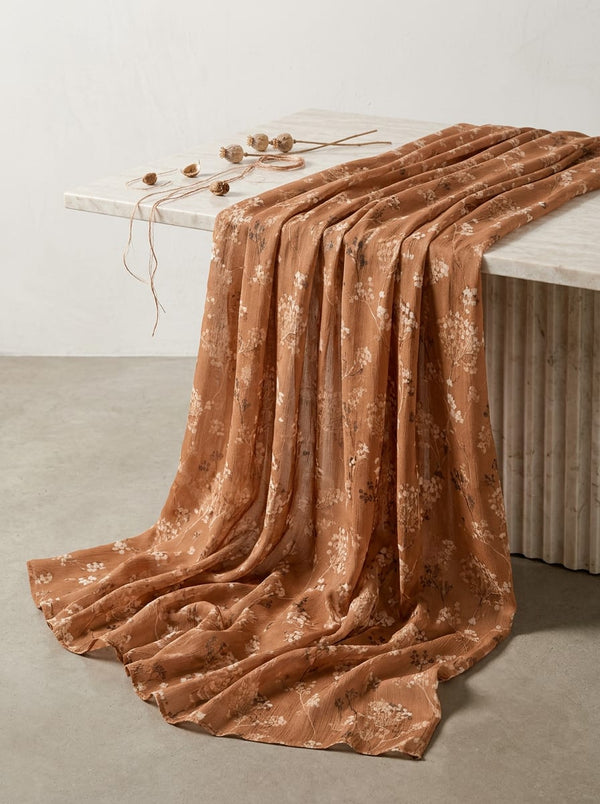 Brown Dainty Gypsophila Floral Pure Chinon Digital Printed Fabric - Fabric Editorial Studio Flatlay Lookbook - PC-0-TA0845-106