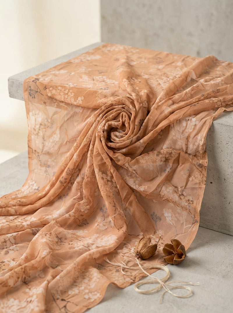 Peach Dainty Floral Blossom Pure Georgette Digital Printed Fabric