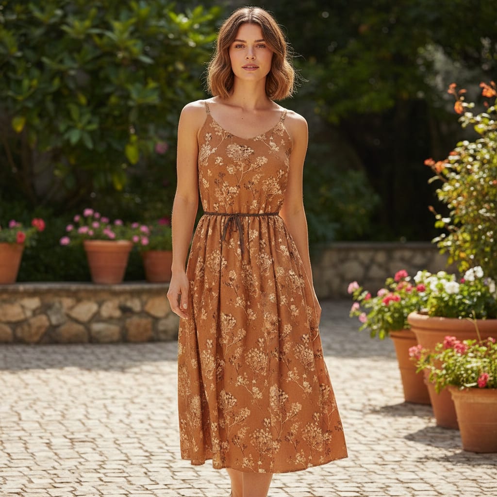 Brown Brush Painted Flower Digital Printed Fabric