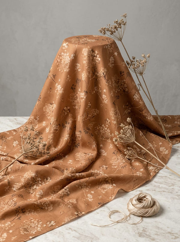 Brown Dainty Floral Sprigs Tusser Silk Digital Printed Fabric - Fabric Editorial Studio Flatlay Lookbook - TS-0-TA0845-110