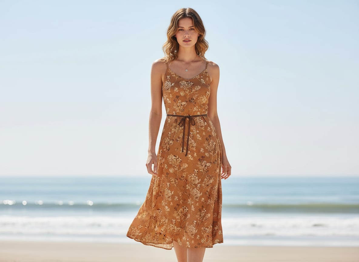 Brown Delicate Gypsophila Floral Weightless Digital Printed Fabric