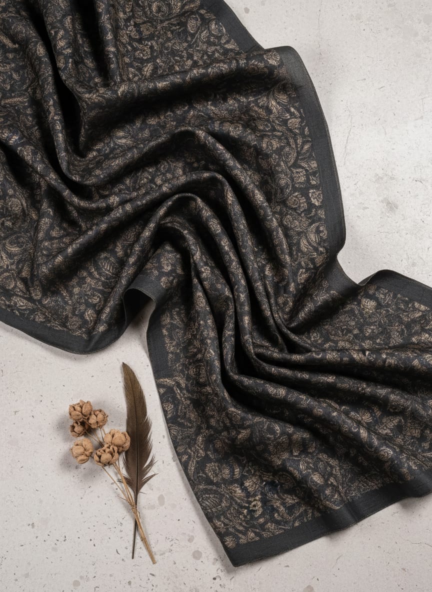 Black and Brown Royal Paisley Tusser Silk Digital Printed Fabric