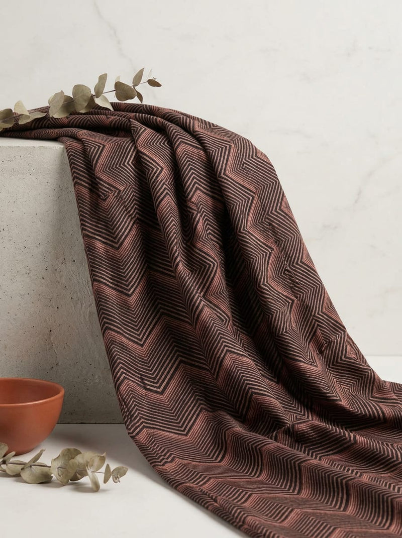 Brown Geometric Chevron Lines Pure Cotton Digital Printed Fabric