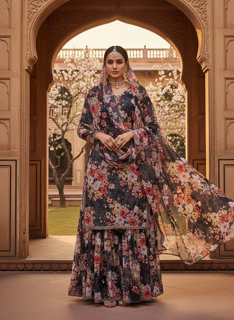 Multicolor Watercolor Floral Bouquet Pure Chiffon Digital Printed Fabric