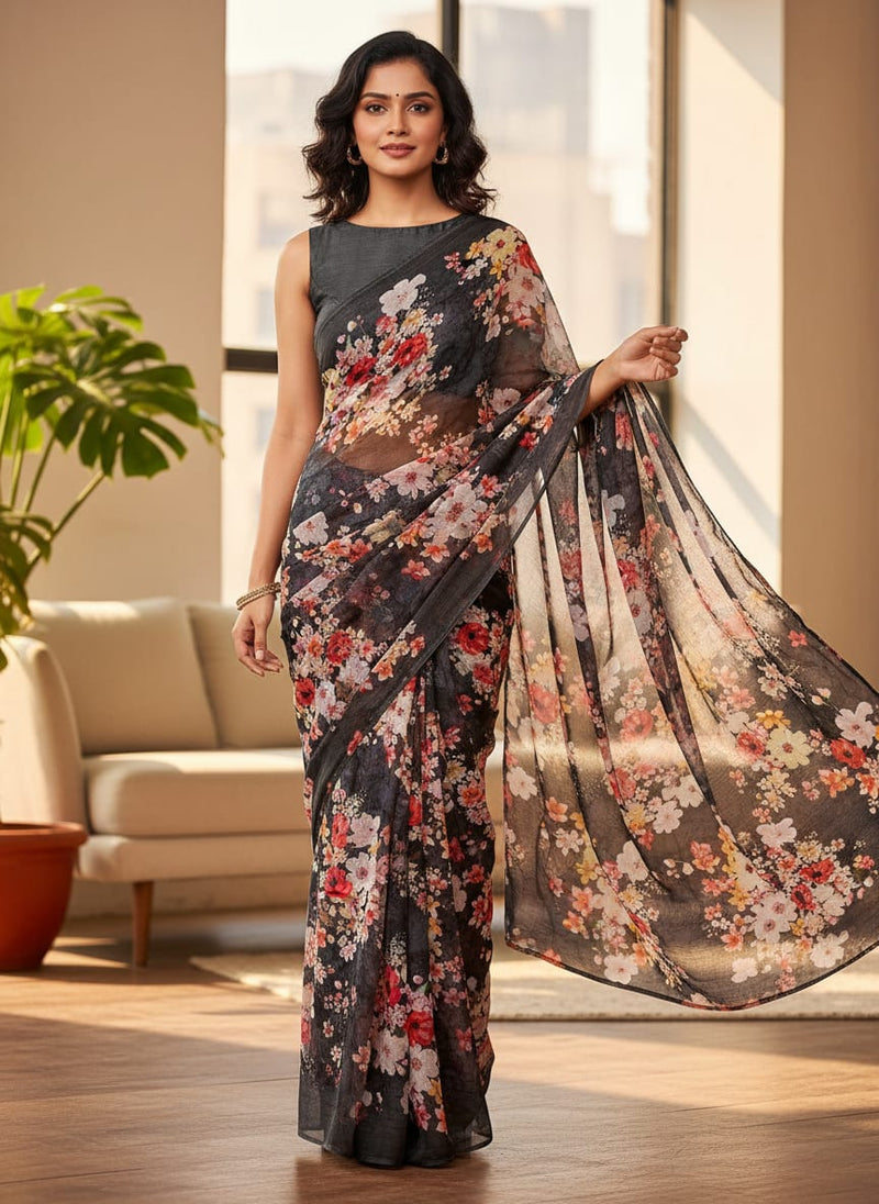 Multicolor Watercolor Floral Bouquet Pure Chiffon Digital Printed Fabric