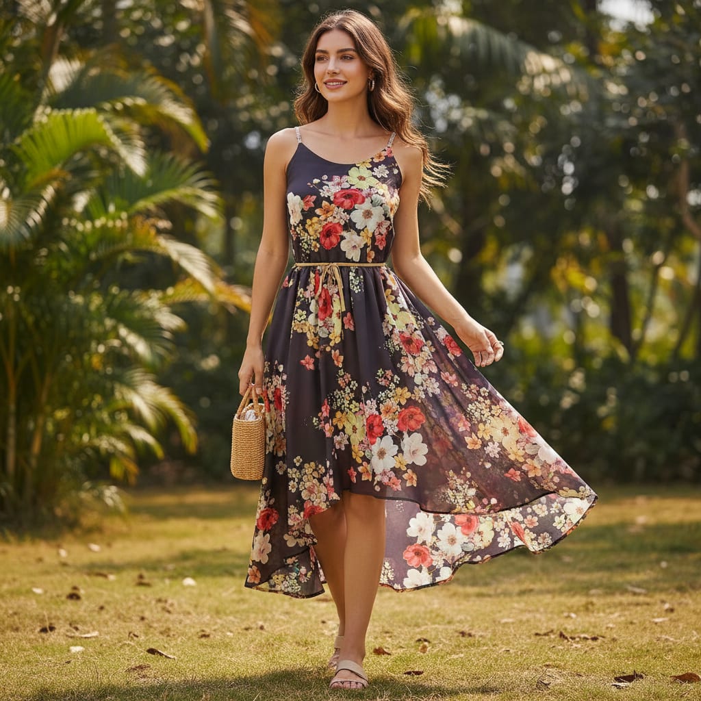 Colorful Floral Black Base Digital Printed Fabric