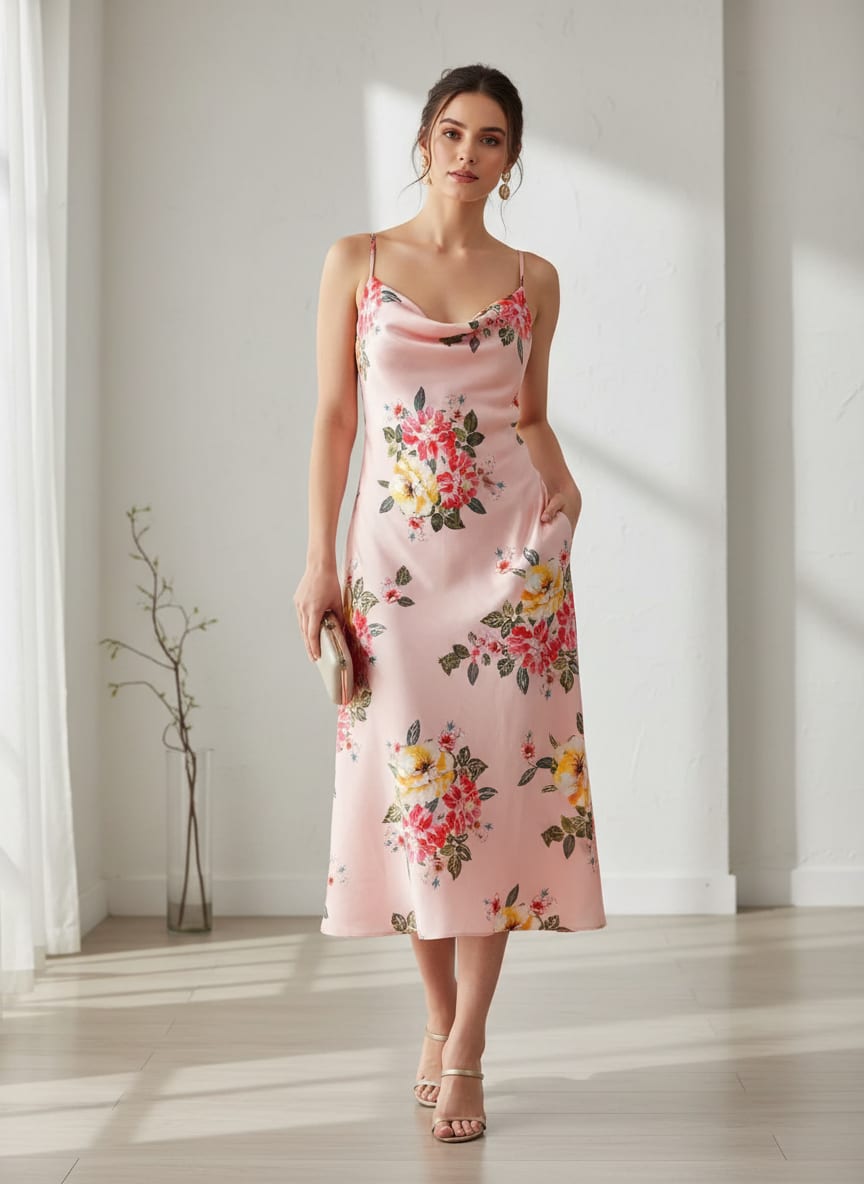 Pink Watercolor Floral Bouquet Jam Satin Digital Printed Fabric
