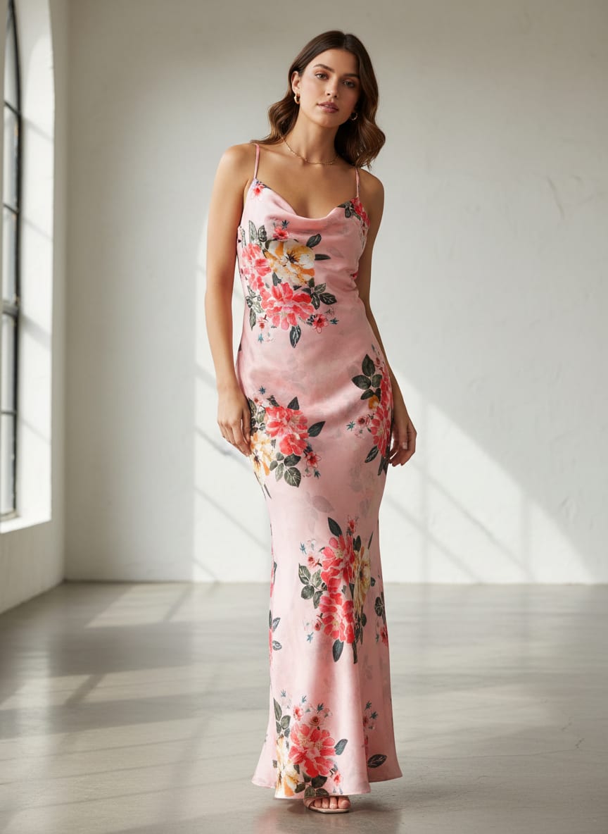 Colorful Floral Peach-Base Digital Printed Fabric