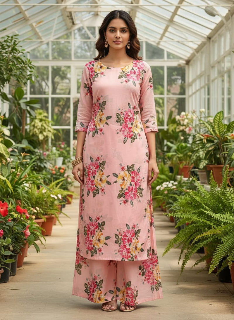 Colorful Floral Peach-Base Digital Printed Fabric