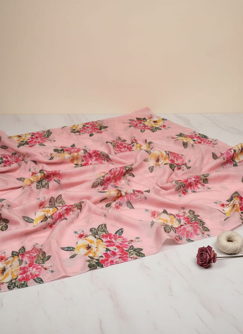 Colorful Floral Peach-Base Digital Printed Fabric