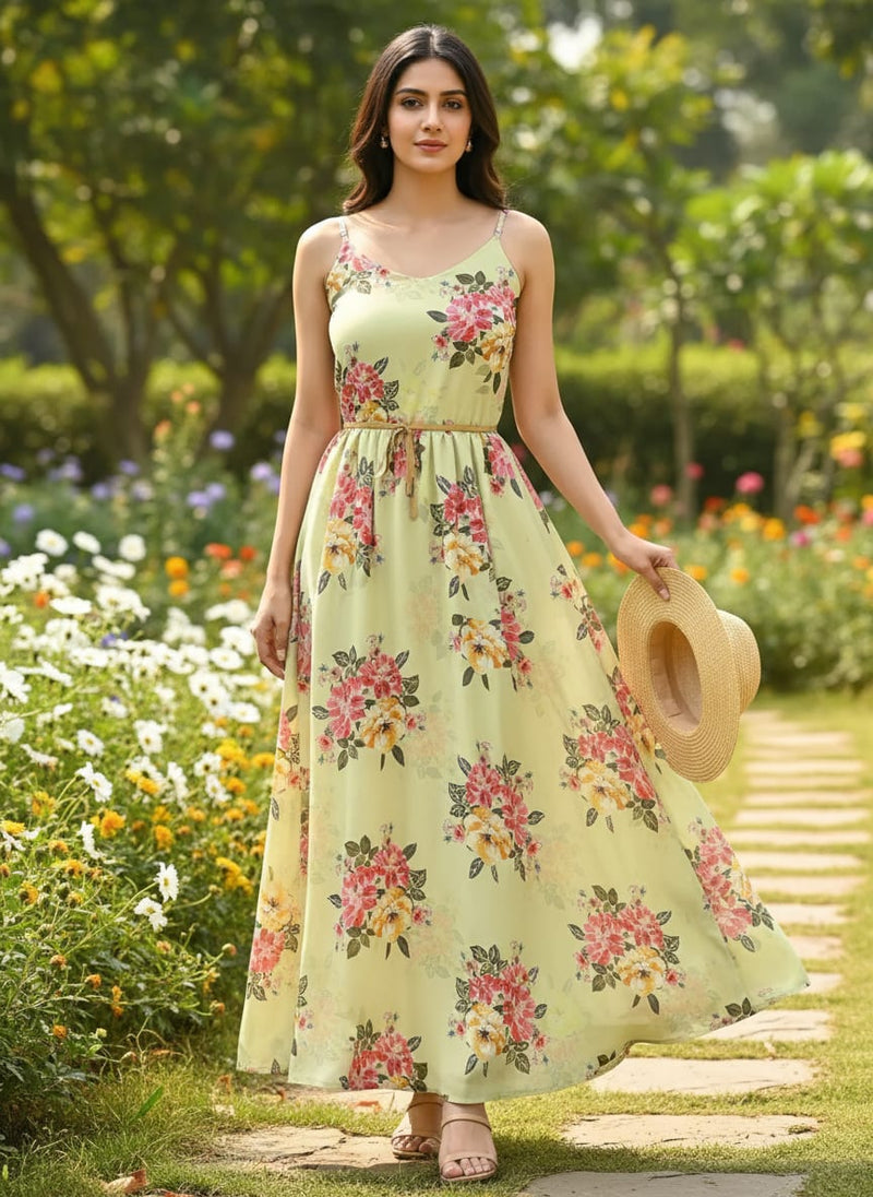Colorful Floral Yellow Base Digital Printed Fabric