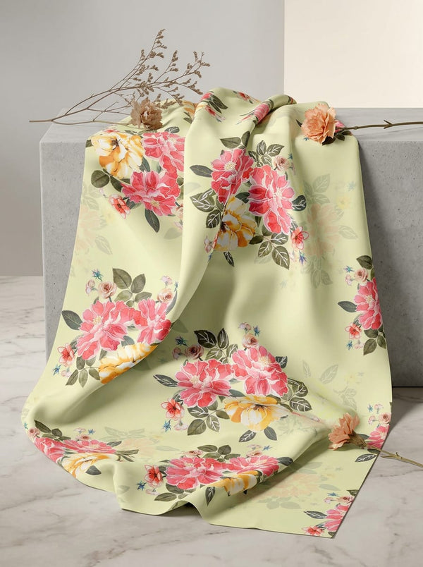 Yellow Lush Rose Bouquet Floral Rayon Digital Printed Fabric - Fabric Editorial Studio Flatlay Lookbook - RA-0-0TA07199P1-110