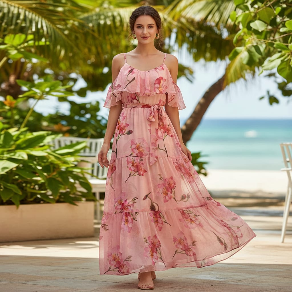 Pink Watercolour Floral Bloom Pure Chiffon Digital Printed Fabric