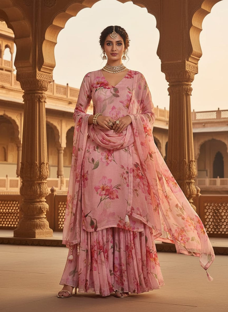 Pink Watercolour Floral Bloom Pure Chiffon Digital Printed Fabric
