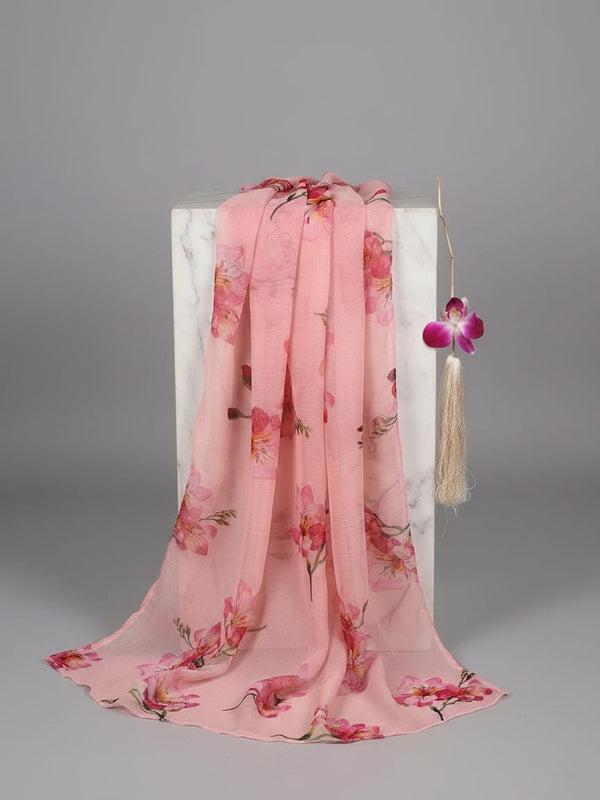 Pink Watercolour Floral Bloom Pure Chiffon Digital Printed Fabric