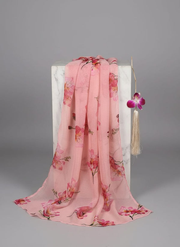 Pink Watercolour Floral Bloom Pure Chiffon Digital Printed Fabric - Fabric Editorial Studio Flatlay Lookbook - PCH-0-0TA06245-96