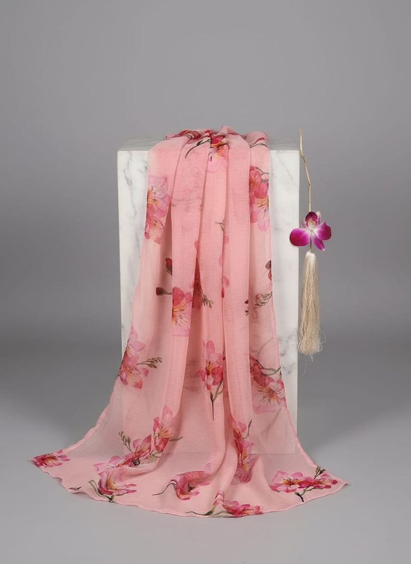 Pink Watercolour Floral Bloom Pure Chiffon Digital Printed Fabric