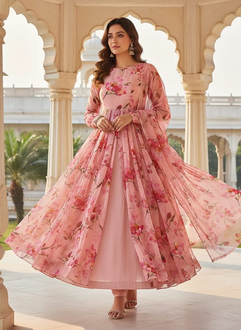 Pink Watercolour Floral Bloom Pure Chiffon Digital Printed Fabric