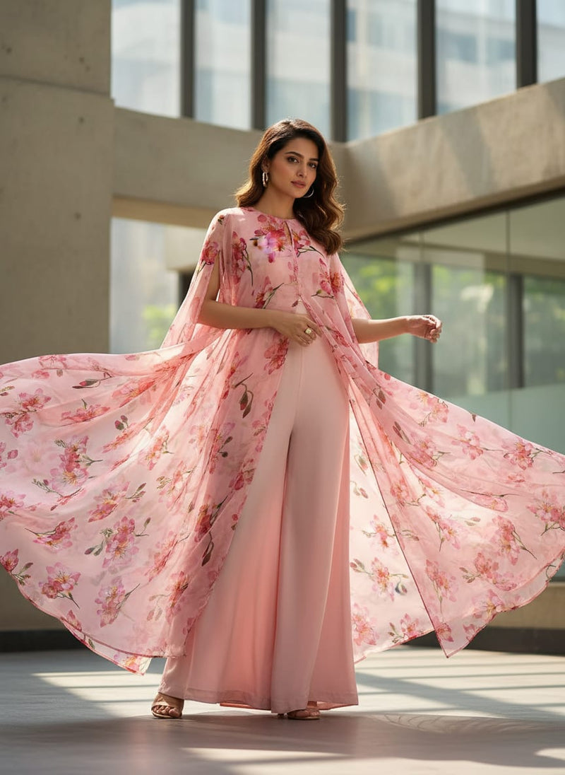 Pink Watercolour Floral Bloom Pure Chiffon Digital Printed Fabric