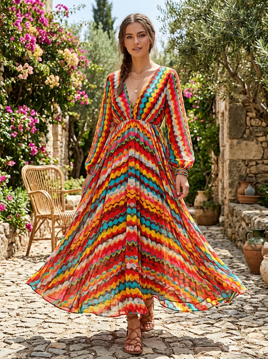 Multicolor Colorful Abstract Wavy Stripe Pure Georgette Digital Printed Fabric