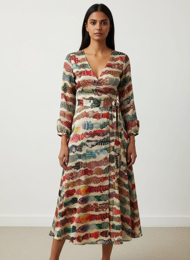 Multicolor Abstract Ethnic Stripe Tusser Silk Digital Printed Fabric