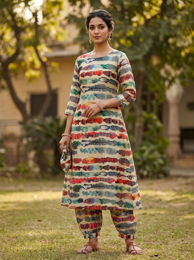 Multicolor Abstract Ethnic Stripe Tusser Silk Digital Printed Fabric