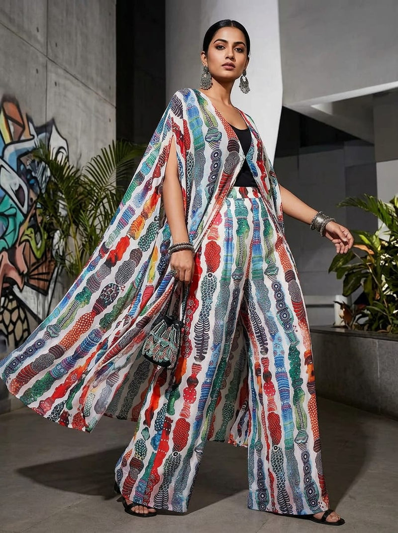 Multicolor Abstract Colorful Patterned Columns Weightless Digital Printed Fabric