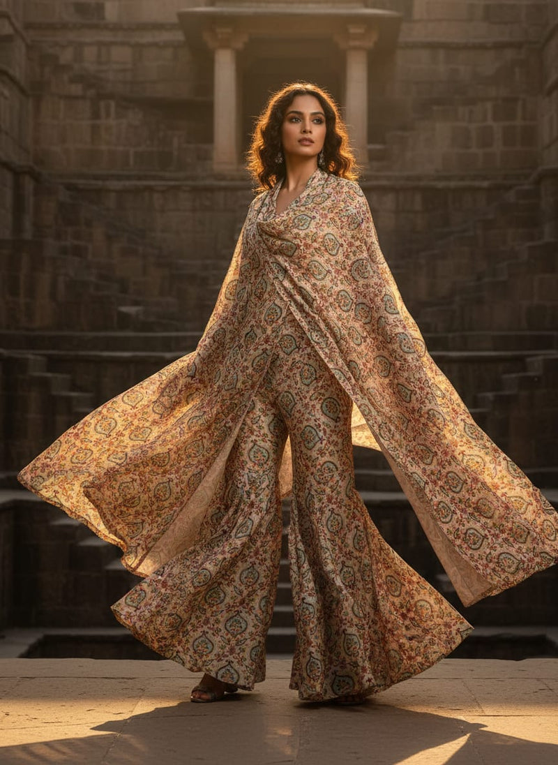 Cream Beautiful Damask Pattern Digital Printed Fabrics