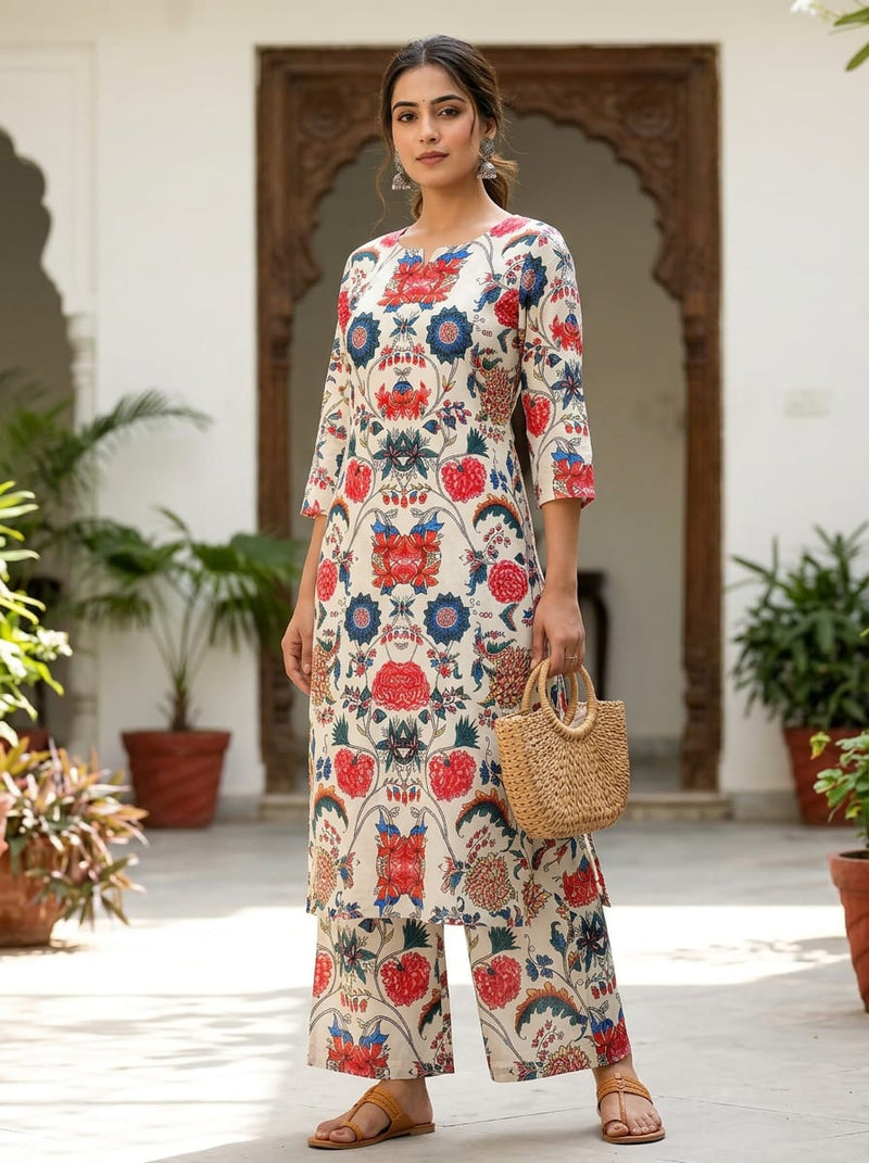 Multicolor Ethnic Floral Jaal Print Muslin Digital Printed Fabric